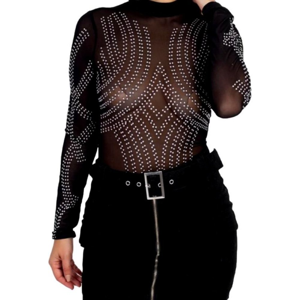 NWT Sheer Mesh Studded Bodysuit